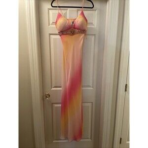 Faviana Boutique Woman’s Gown Wedding Dress Bejeweled Yellow Orange Size 10